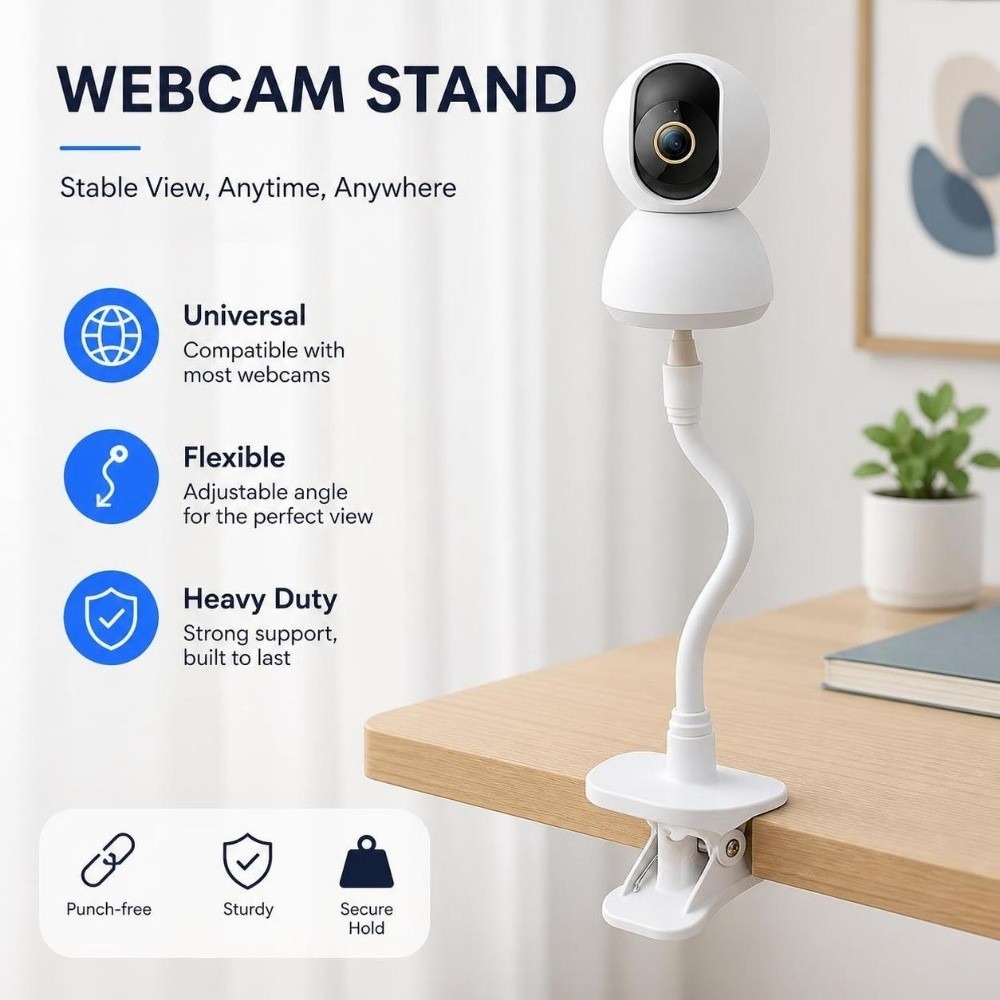 Webcam Stand Clip - Universal Camera Clamp Mount Punch-free Flexible