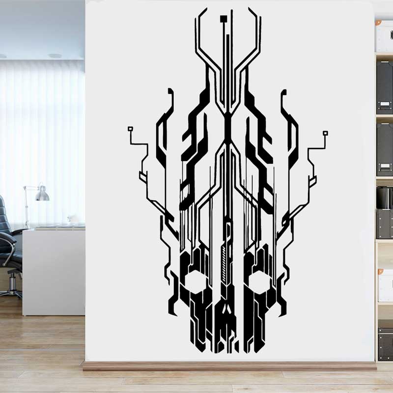 Chip Circuit Tech Skull Vinyl  - Tech Office Wall 评论和价格