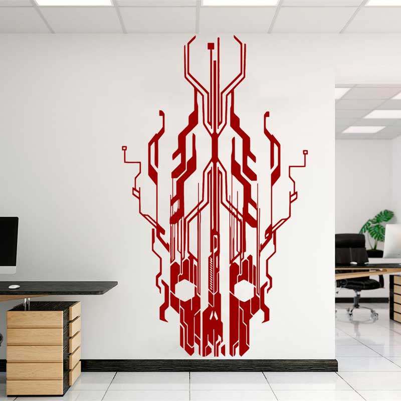 Chip Circuit Tech Skull Vinyl  - Tech Office Wall 评论和价格