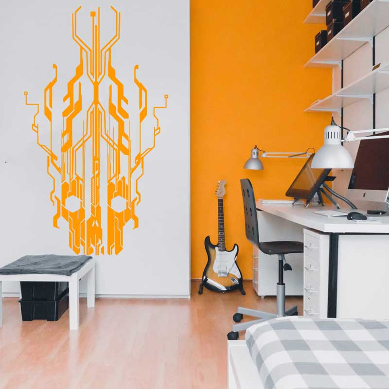 Chip Circuit Tech Skull Vinyl  - Tech Office Wall 评论和价格