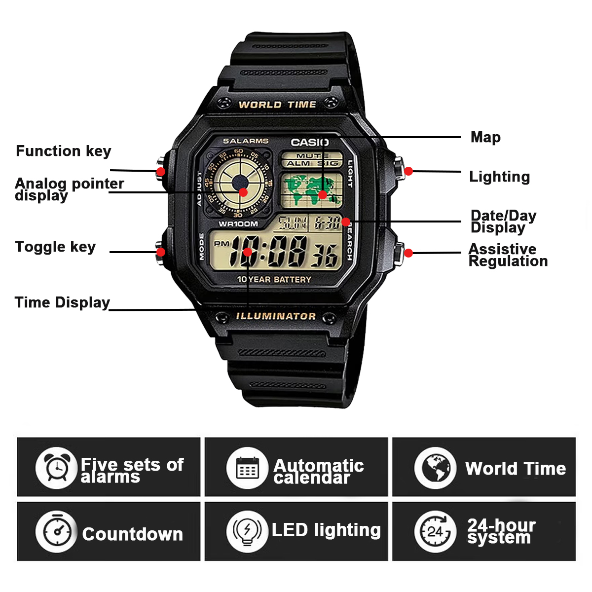 Casio AE1200WH Series | Men's  - Digital Timer Countdown 评论和价格