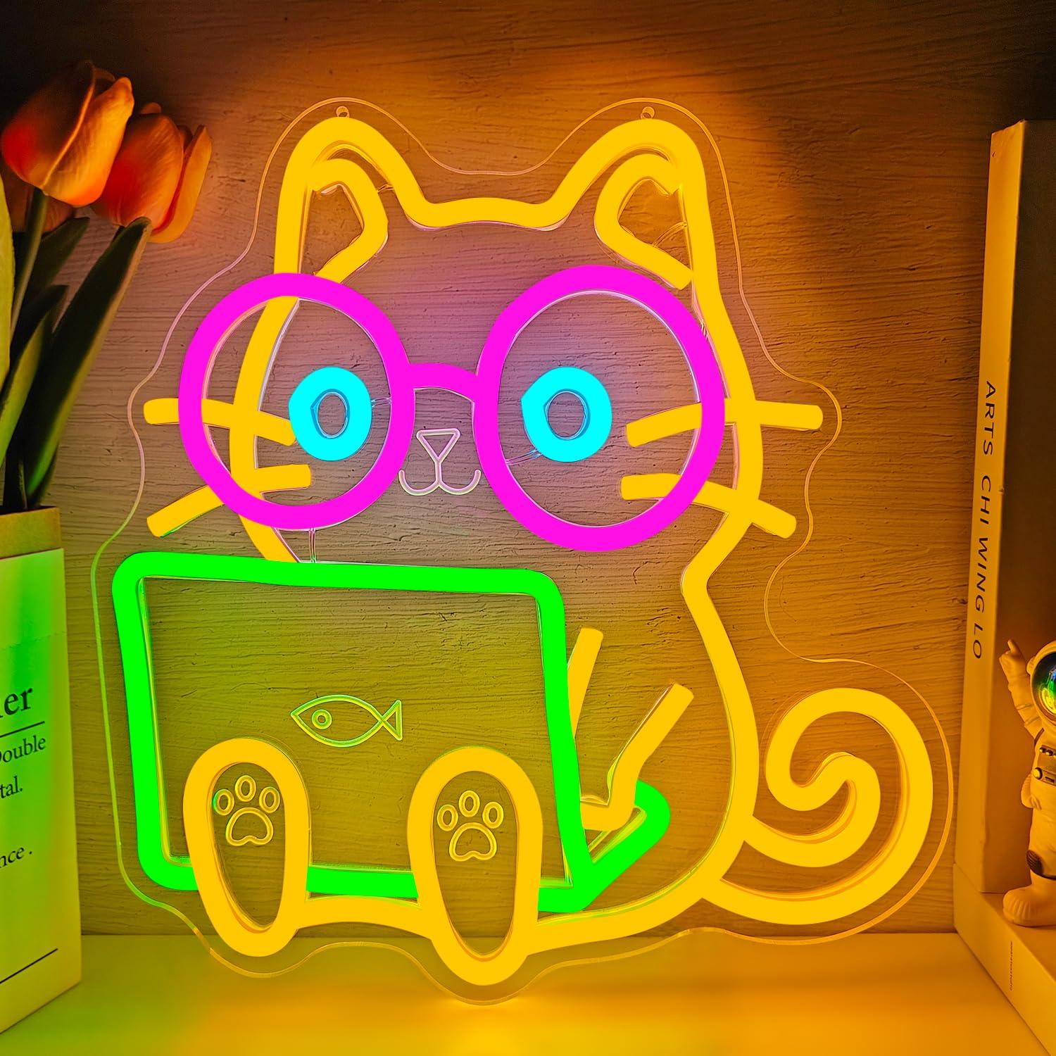 Cat Laptop Neon Sign USB Dimma - Tech Office Wall 评论和价格