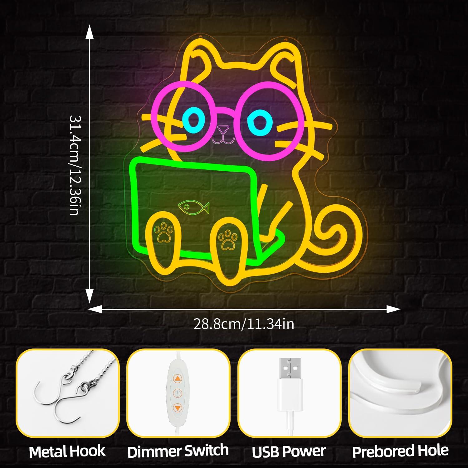 Cat Laptop Neon Sign USB Dimma - Tech Office Wall 评论和价格
